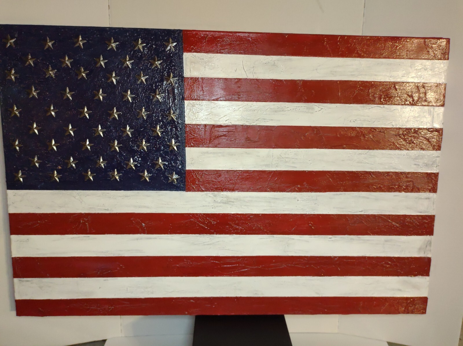 USA Flag Large Oil/Acrylic Clear Signed Original Painting 24 X 36 Inches COA