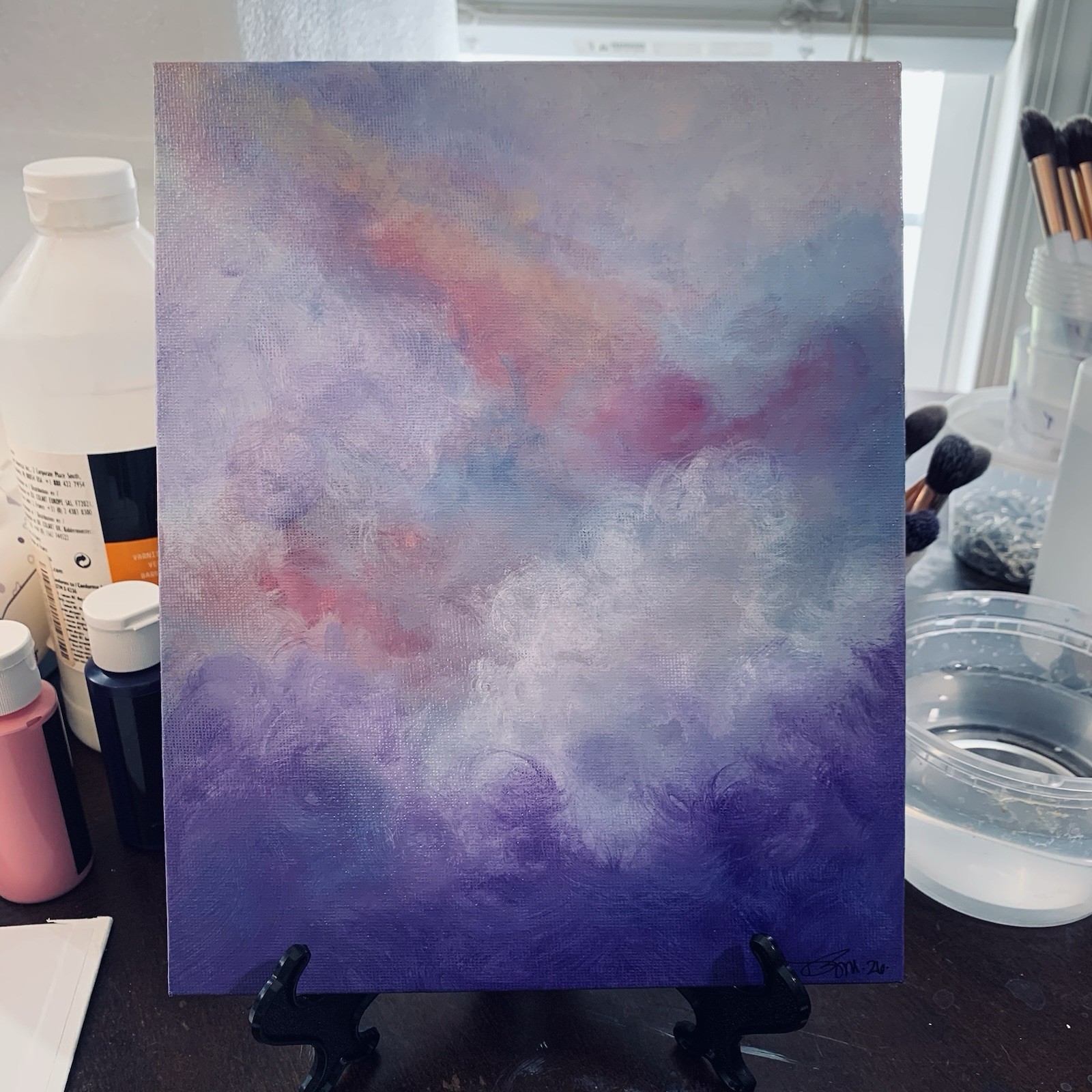 8″ x 10″ Original Acrylic Painting Clouds Sky Art Canvas Panel With Easel