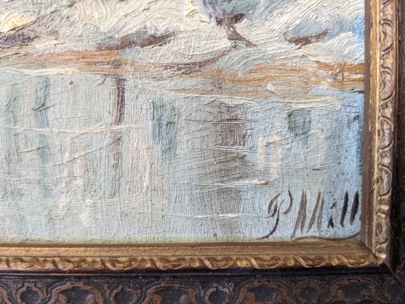 19th Century Winter Landscape Oil Painting – Signed P. Mills