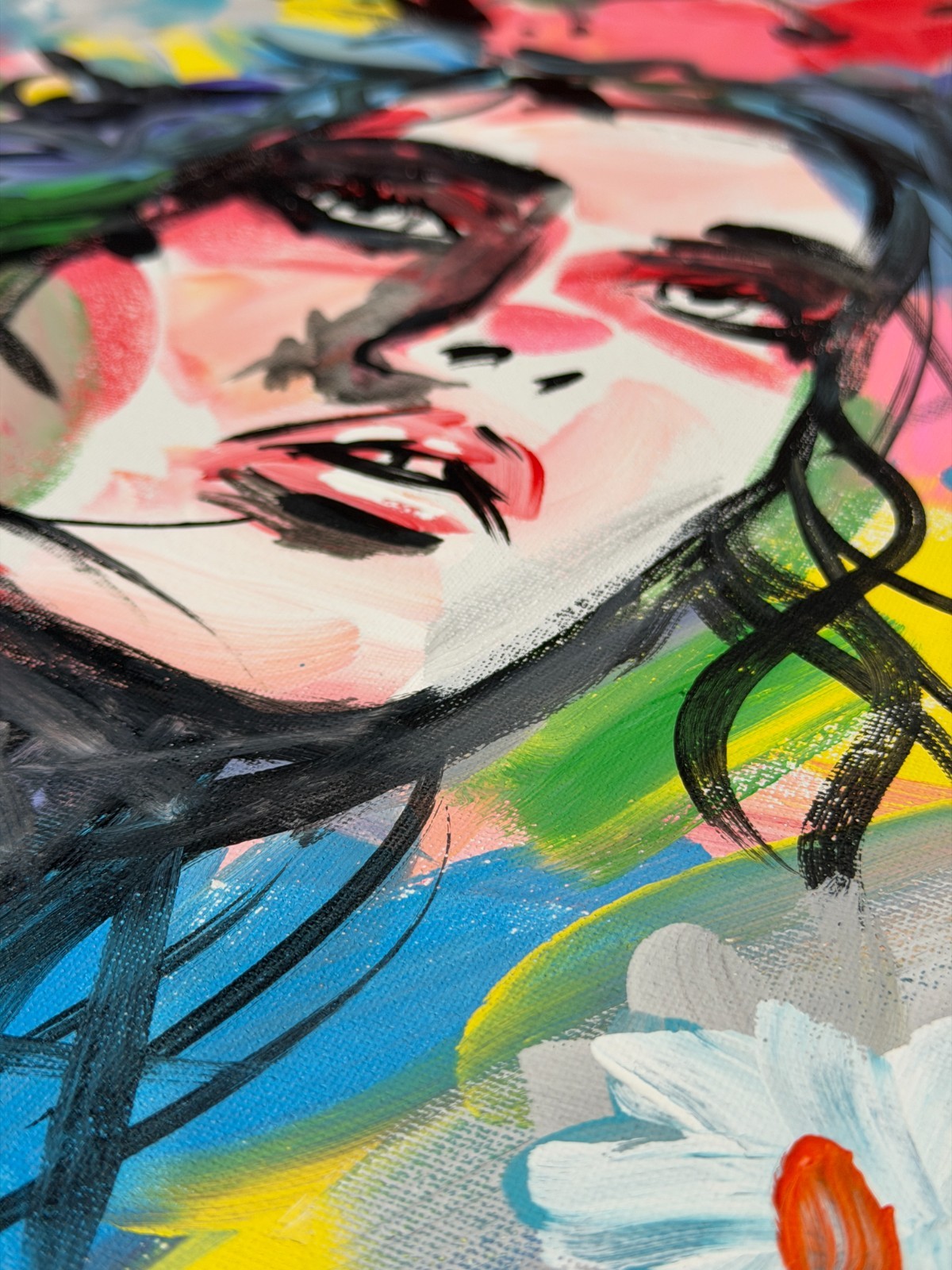 Striking Abstract Female Portrait – 20×16″ Acrylic Painting On Stretched Canvas