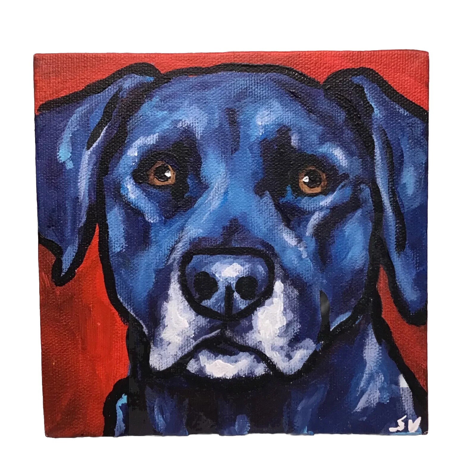 Blue Dog Labrador Painting – 6” Original Art Signed Seann Vicente
