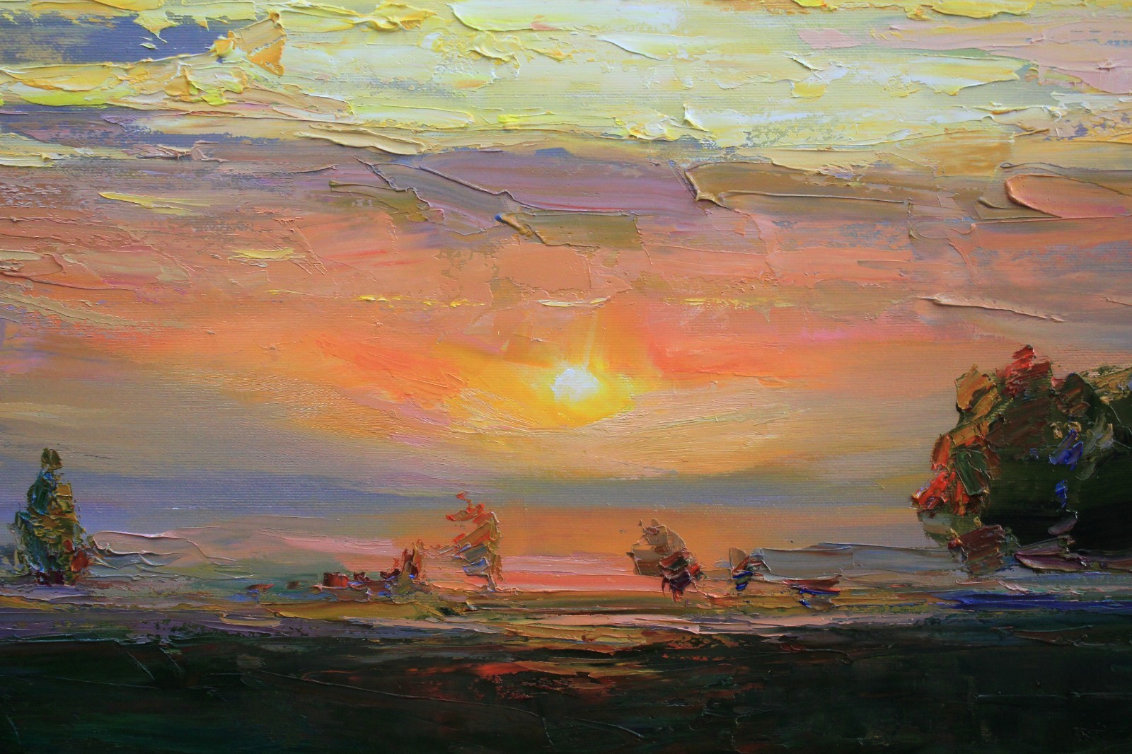 Sunset landscape IMPRESSIONISM original artwork Oil on canvas by A Onipchenko
