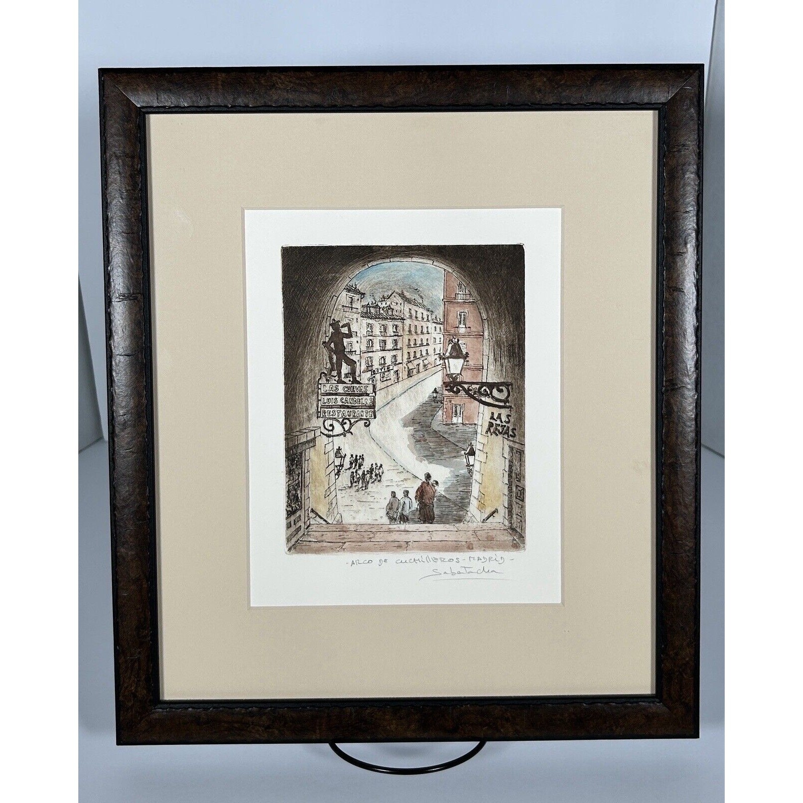 Sabatacha Arco De Cuchilleros Madrid Spain Original Hand Colored Etching Signed