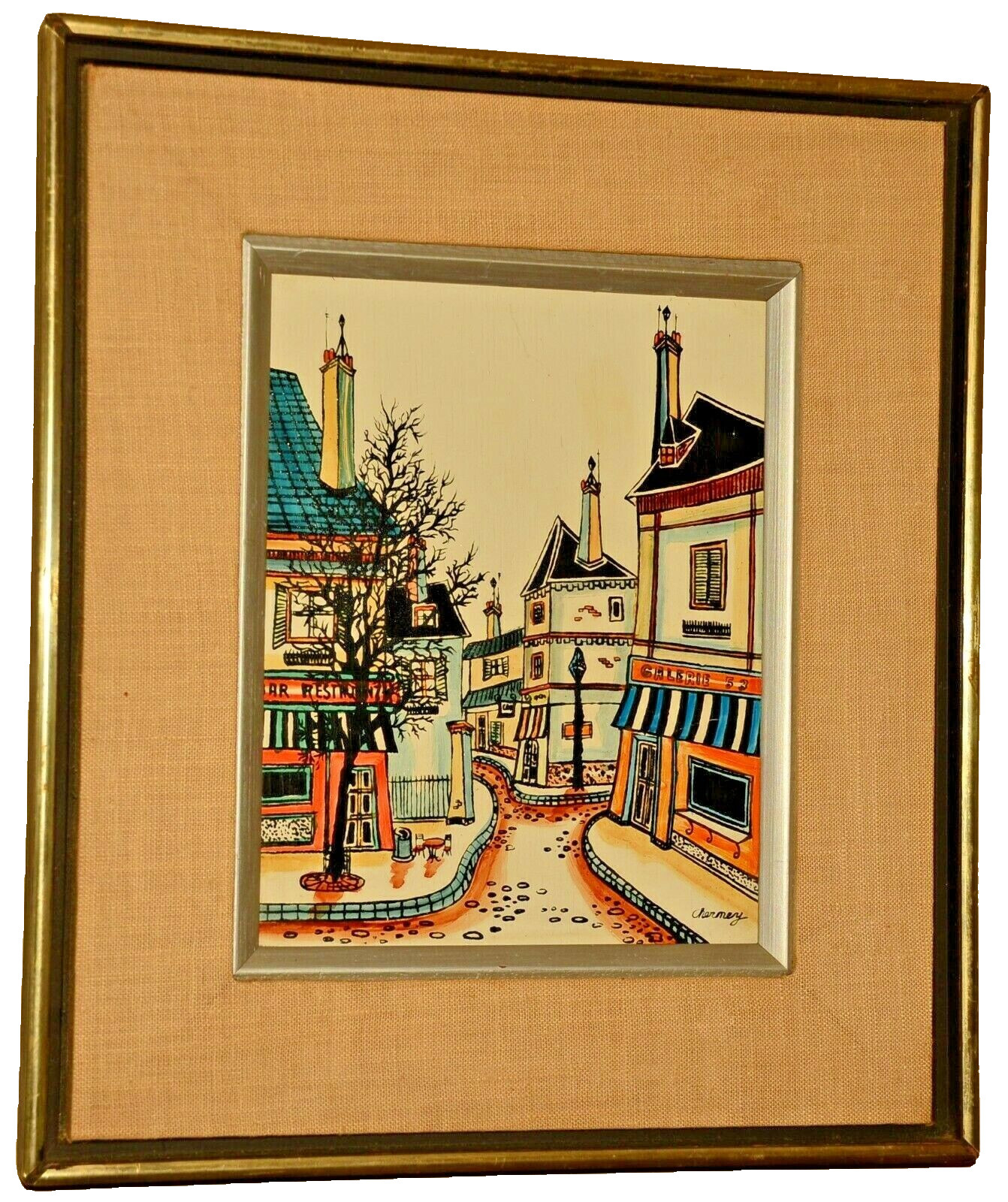 MARVIN CHERNEY Original Vintage Signed MCM Street Gallery Cityscape Oil Painting