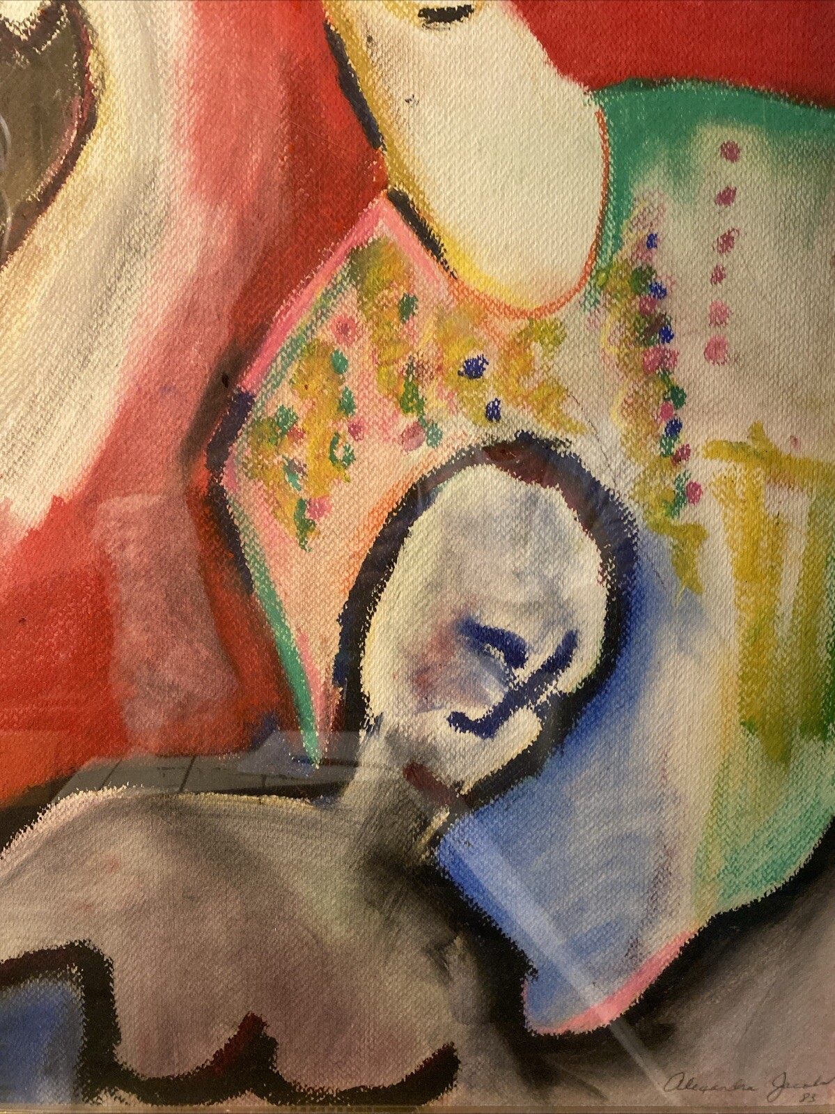 “ALEXANDRA JACOBS” ABSTRACT FIGURAL PASTAL PAINTING SIGNED