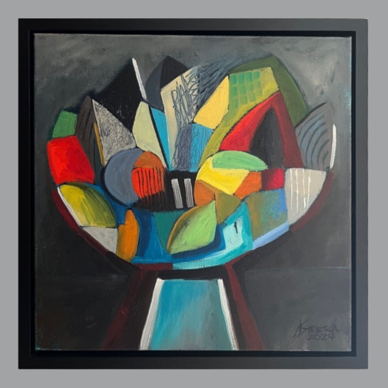 Cubist Fruit Bowl Textured Original Oil Cuban Artist Vivid Colors SFAStudio
