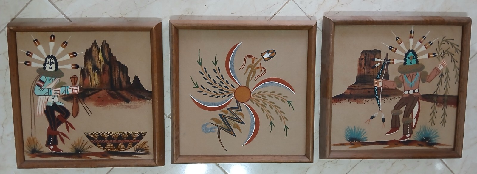 A lot of 3 Antique Embossed Sand Art Painting
