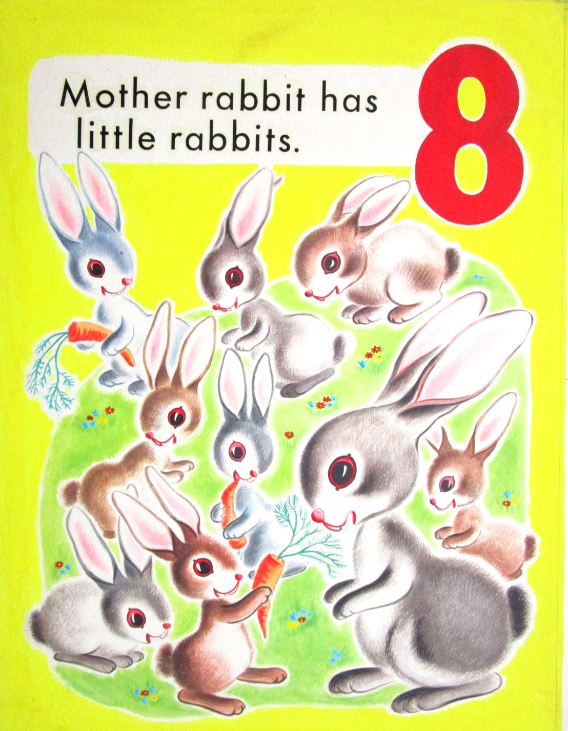 1950 RABBITS CHILDREN’S BOOK PAINTING COUNT THE ANIMALS ORIGINAL drawing art cel