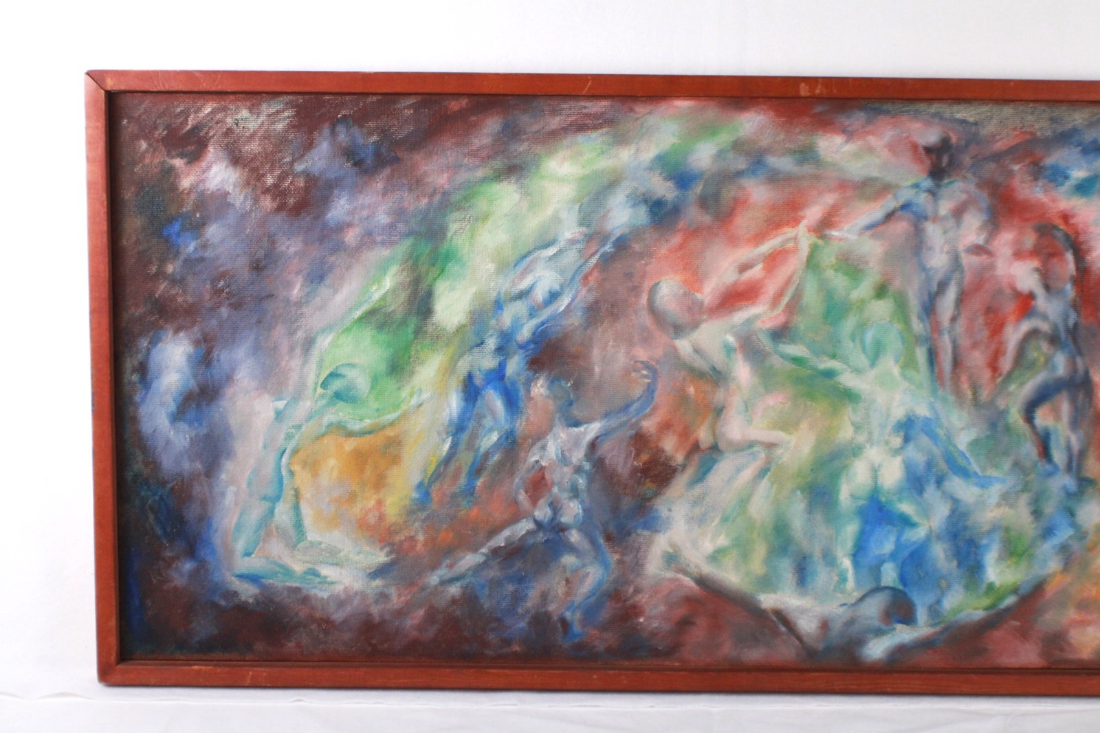 Abstract Figures Mid Century Oil Painting On Board Signed M Schwalb-Mansour 1963