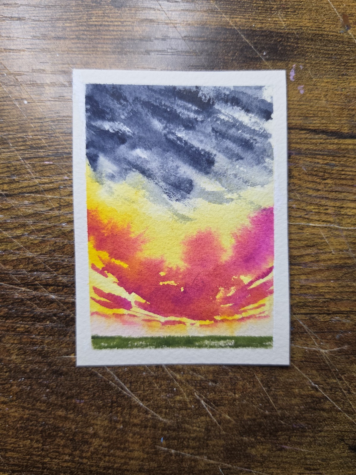 ACEO Original painting Beautiful Sunset Burst (2.5×3.5 inches) Watercolor