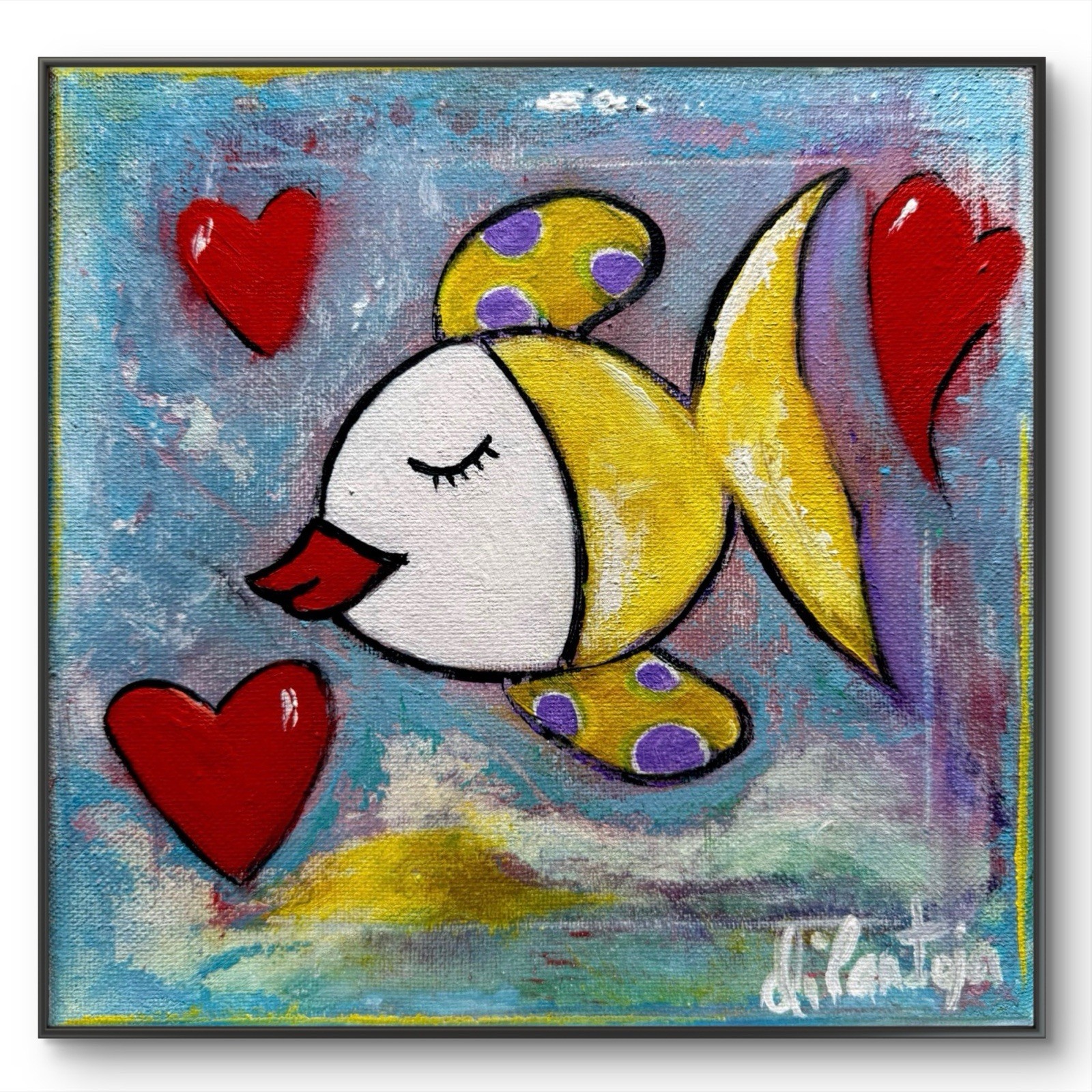 DIPANT Original Art Fish 8×8 Canvas Pop Art Fine Art Abstract Interior Decor