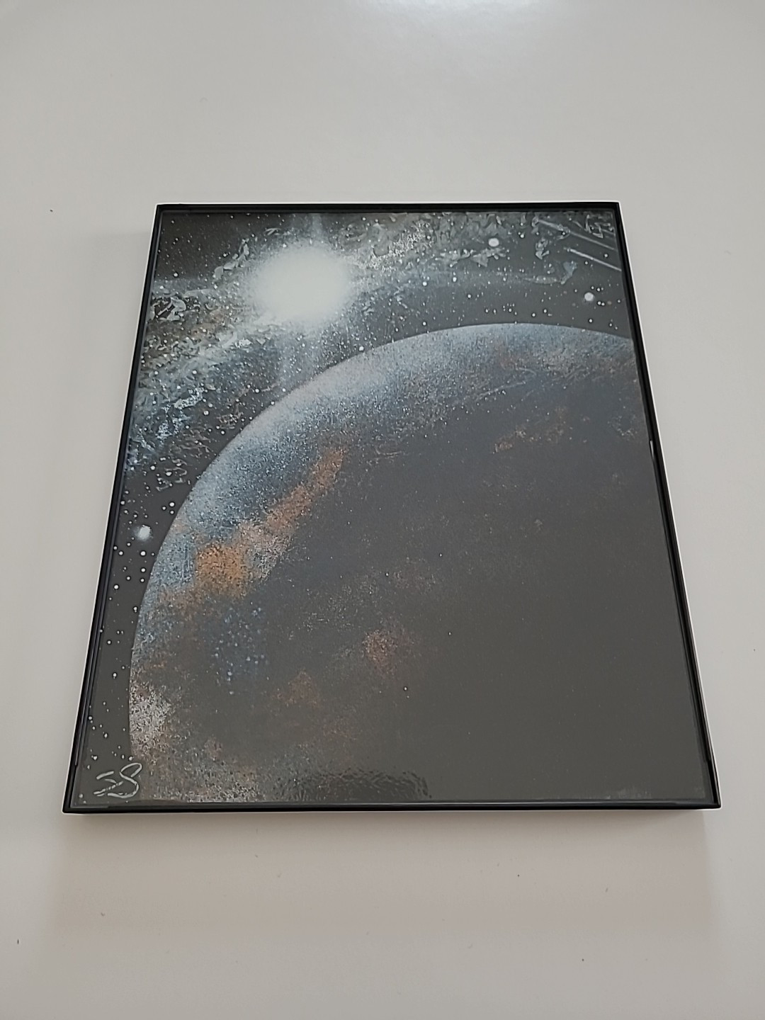 Planet And Stars Outer Space Original Spray Paint Art 8×10 Framed