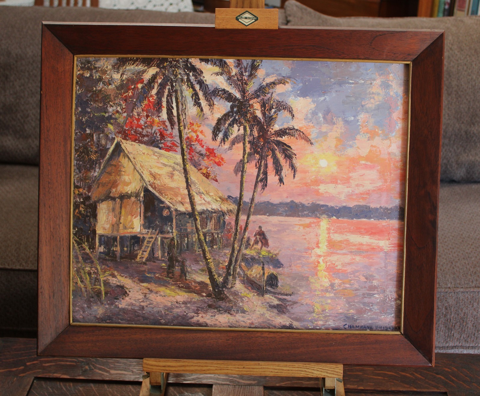 Chamnane Prisayne Oil on Canvas, Mekong River, c. 1971 Mid century, Vietnam