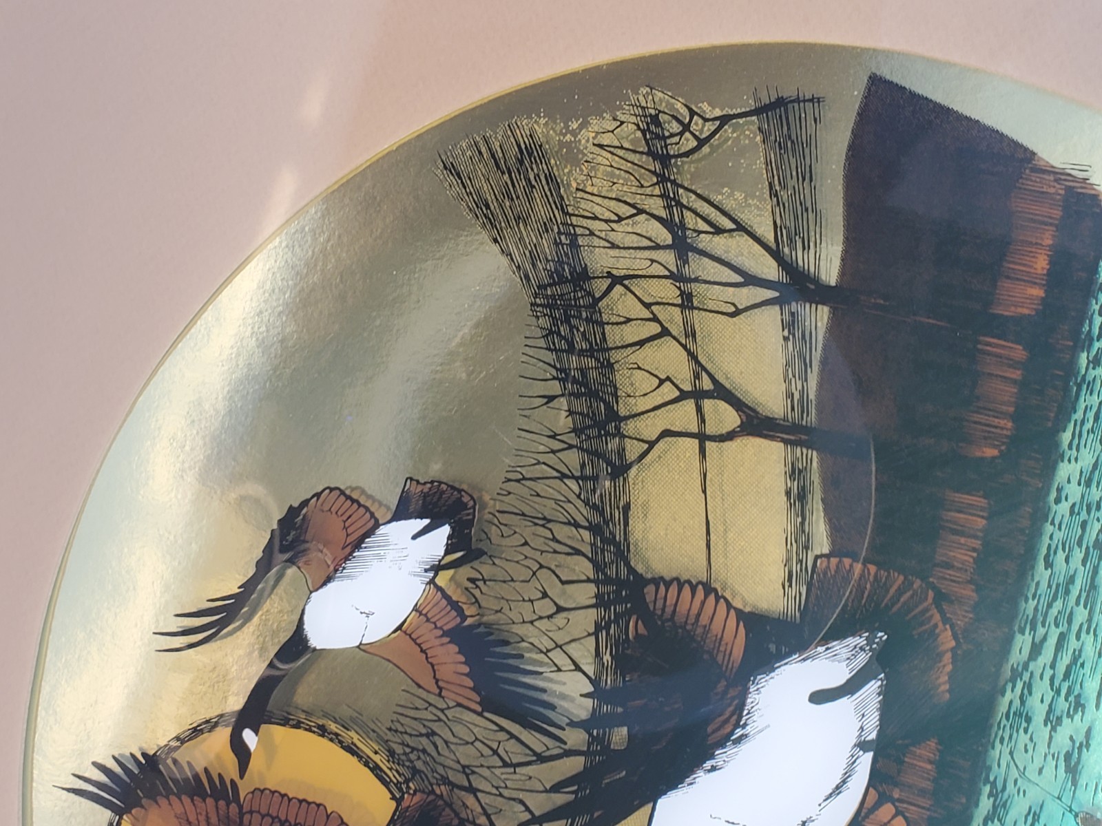 Vintage Jim Roslof Reverse Mirror Picture Painting Of Ducks Flying Numbered 8639