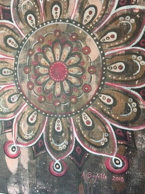 Abstract Painting MANDALA Acrylic Zen Spiritual Buddhism Meditation Circle Brown