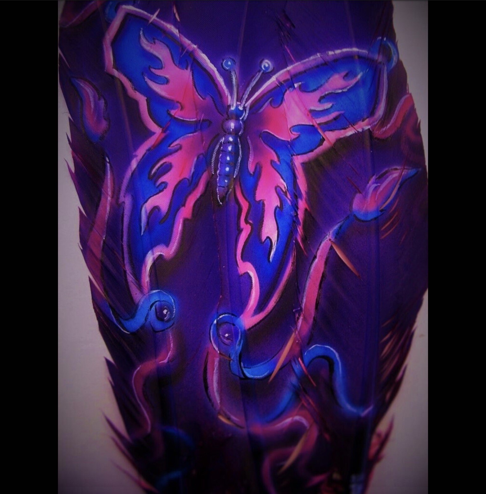 Butterfly – Russ Abbott – Original Hand Painted Three Feather