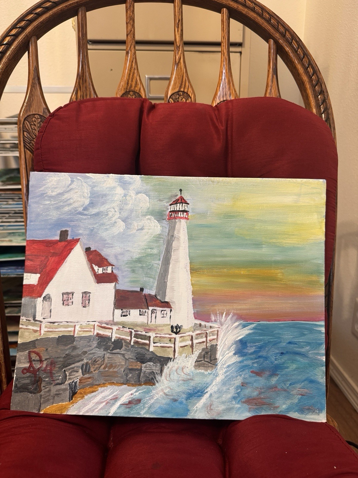 Original Acrylic Painting “Lighthouse At Dusk” Oregon Coast Inspired Lighthouse