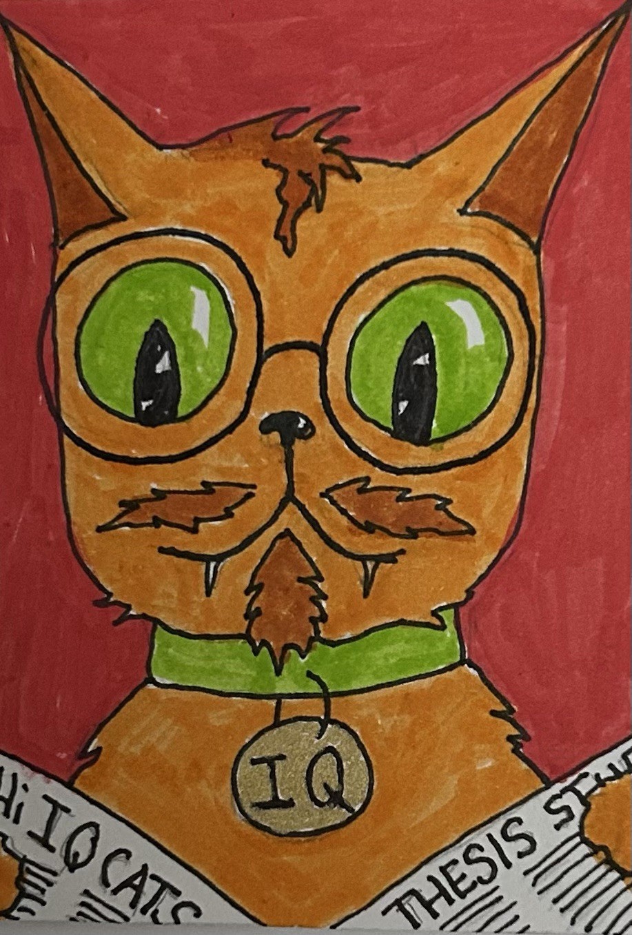 ACEO Cat Art Titled I Q The ‘High I Q Cat’ By Lyn’et