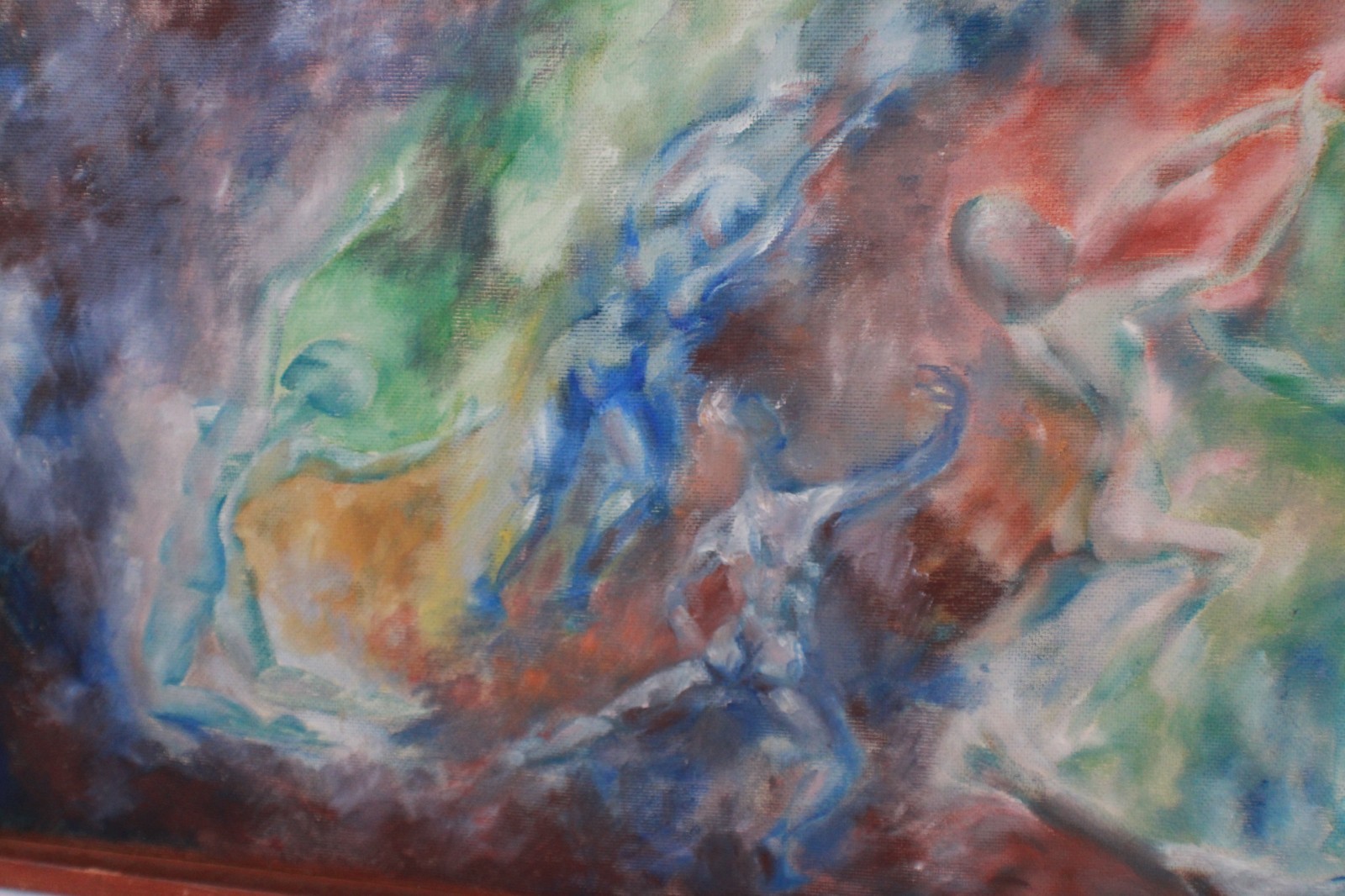 Abstract Figures Mid Century Oil Painting On Board Signed M Schwalb-Mansour 1963