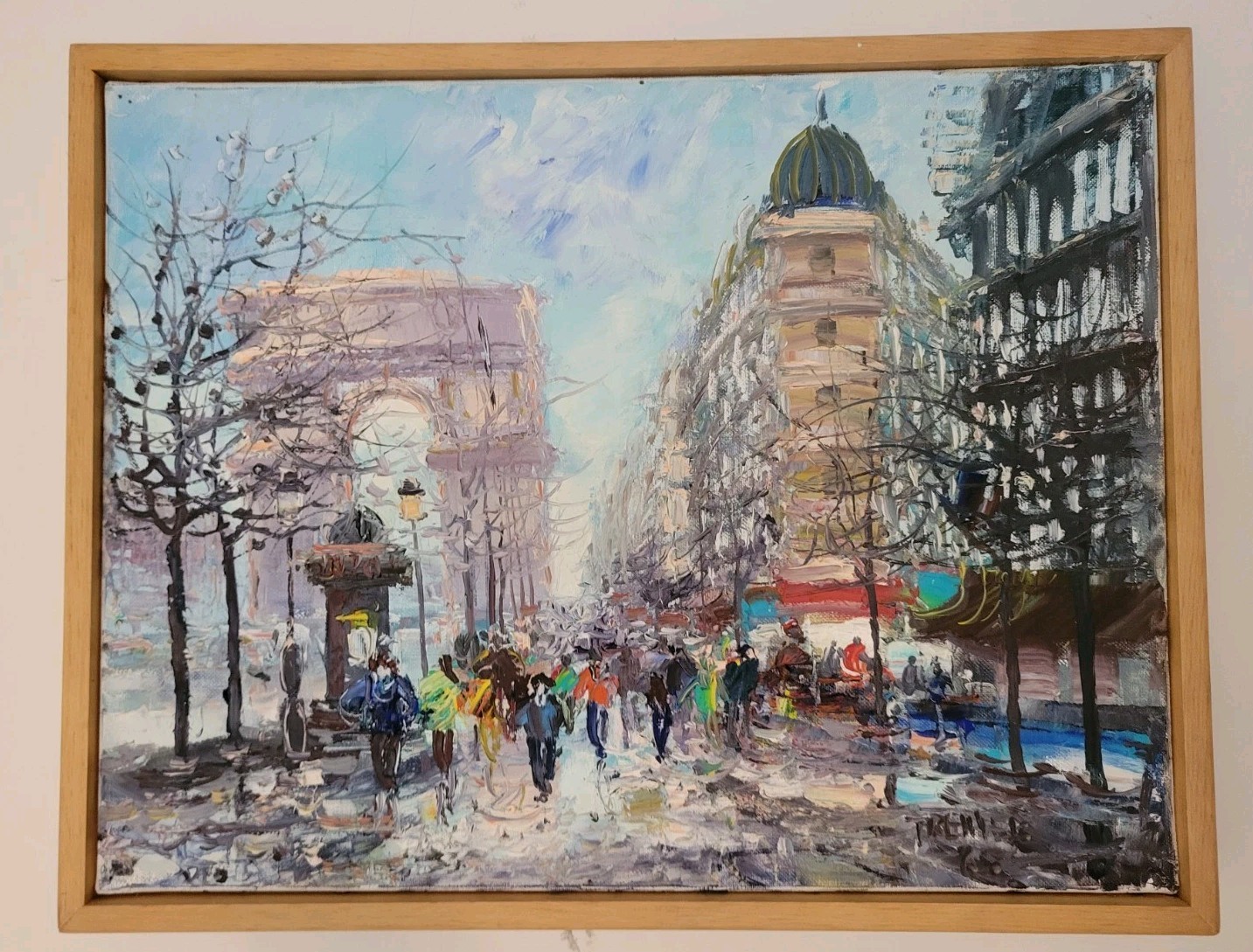 Paris Street Scene Oil Painting 1983 Framed European Cityscape 15×11.5