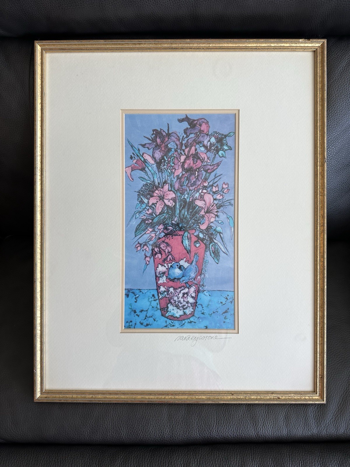 *Rare Sara Eyestone Santa Fe artist Floral & Birds Print Picture Signed Framed
