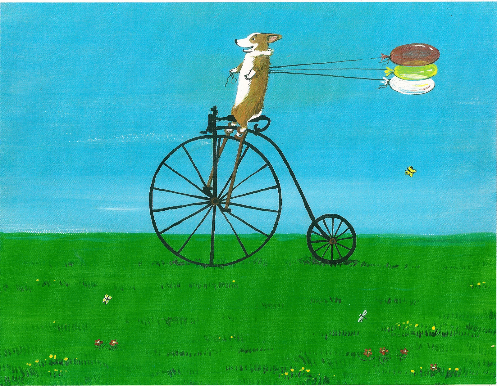 8X10 PRINT OF PAINTING PEMBROKE WELSH CORGI ANTIQUE BICYCLE RYTA Folk Art Dog 🌳