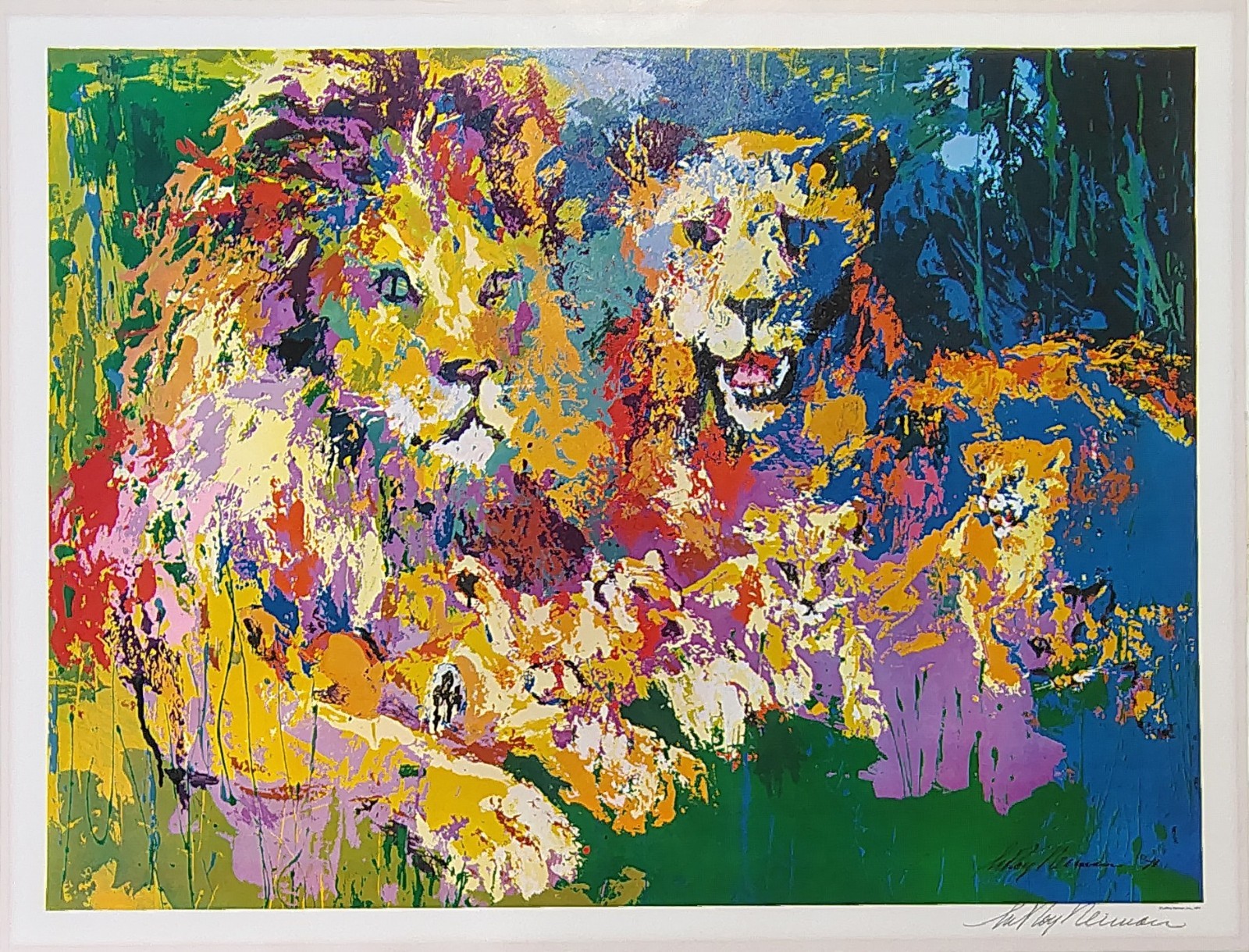 LeRoy Neiman Signed Original Vintage Lithograph Lions Pride Pop Art 1977