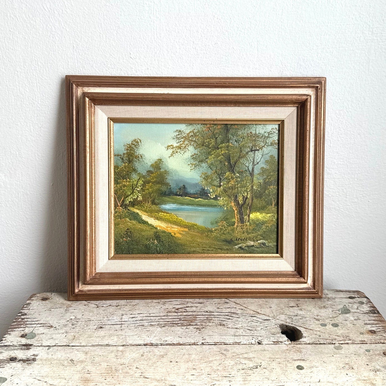 Clara Inness Original Oil Painting Framed River Landscape Canvas Vintage