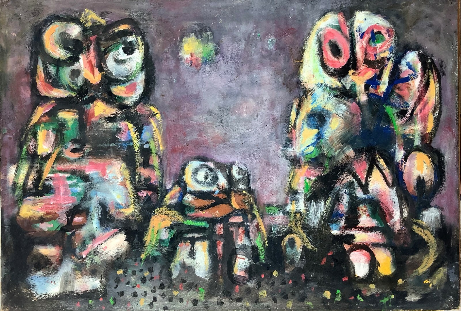 Juan David. Painting. La Familia Solavaya, ca 1975. Mixed media on cardboard.