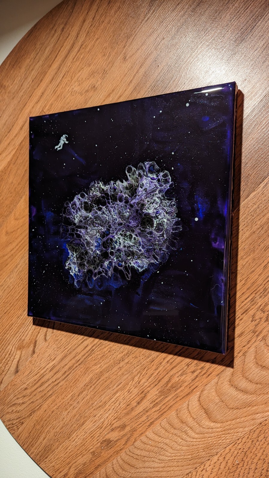 Artisan Original Acrylic Fluid Pour Art, 12X12 Canvas, Cosmic Cobweb Astronaut 