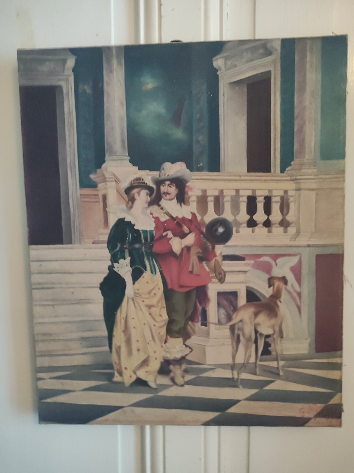 NIVON Painting (XXth) Genre Scene In A Castle Oil On Canvas 1917 🖼️