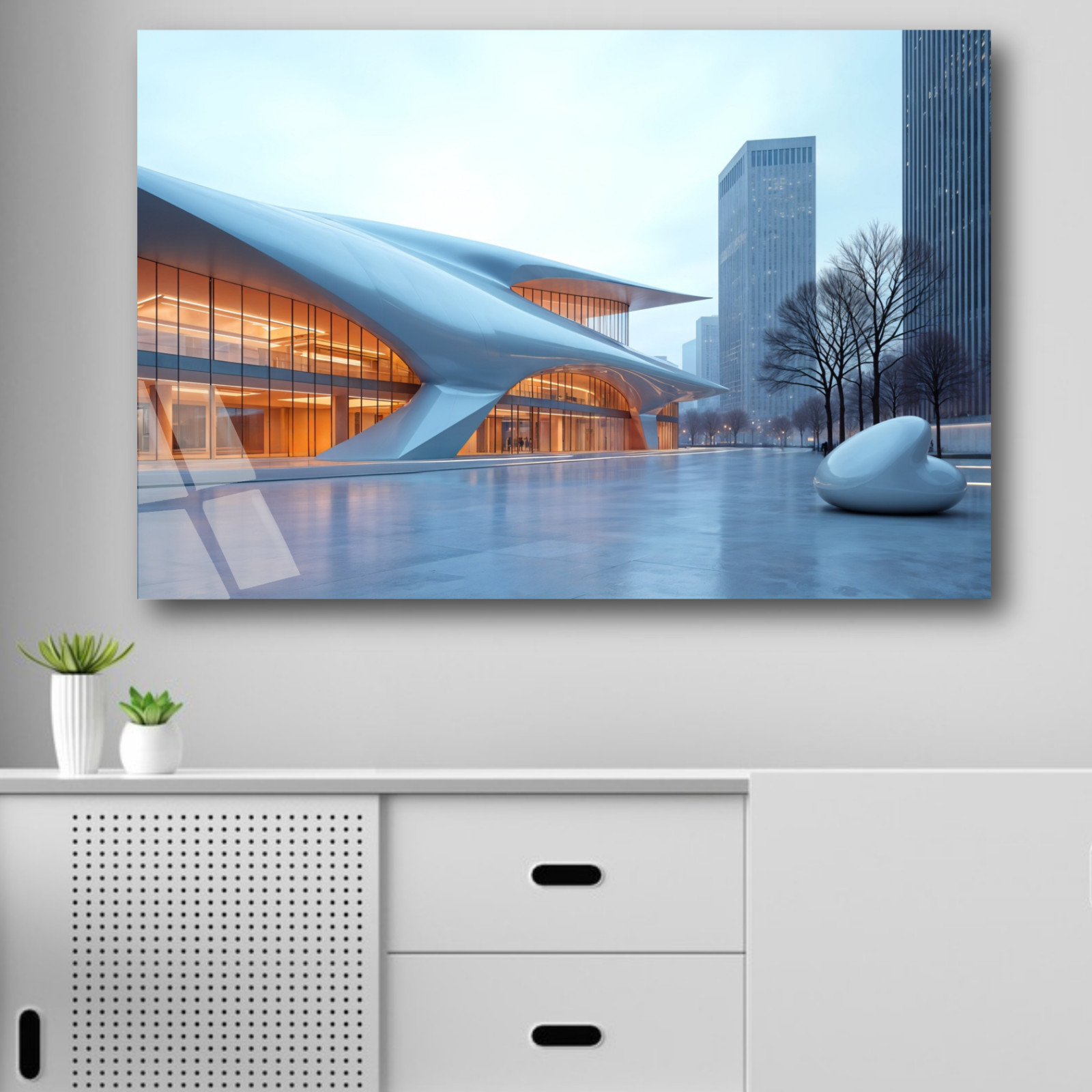 3D Painting Futuristic City Art UV Printed Acrylic Glass Modern Wall Decor