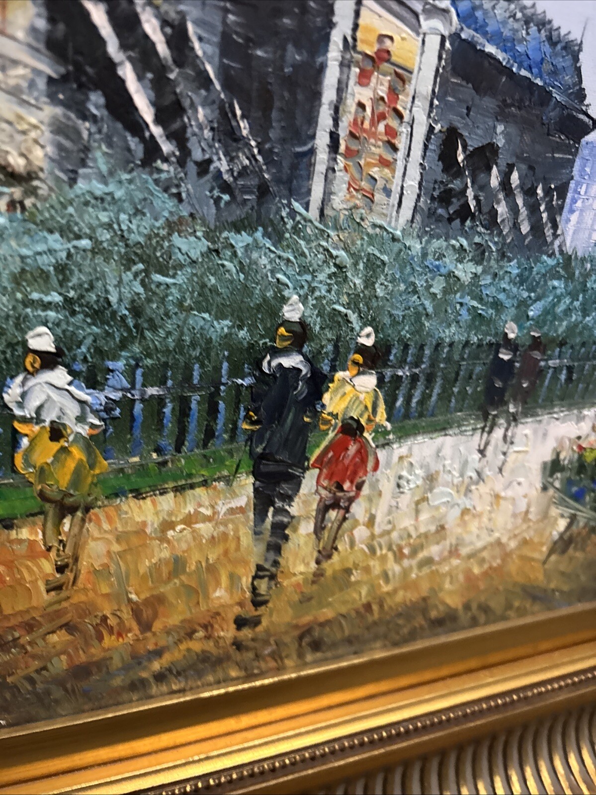 Listed Artist C. Burnett Oil Painting Paris Notre Dame Street Scene Framed 20×16