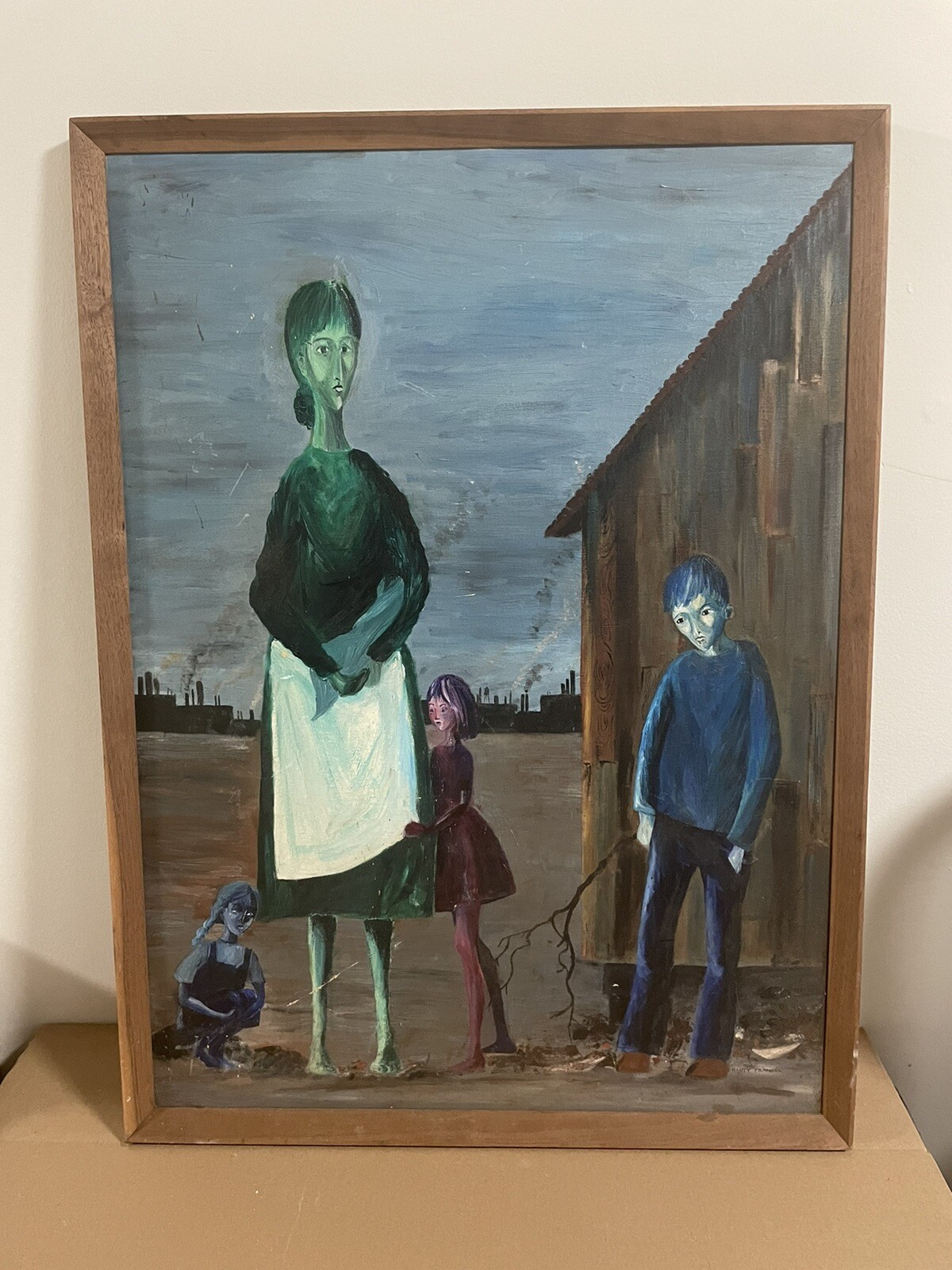 Vintage Marty Frankel Artwork Painting Social Realism Expressionism Somber
