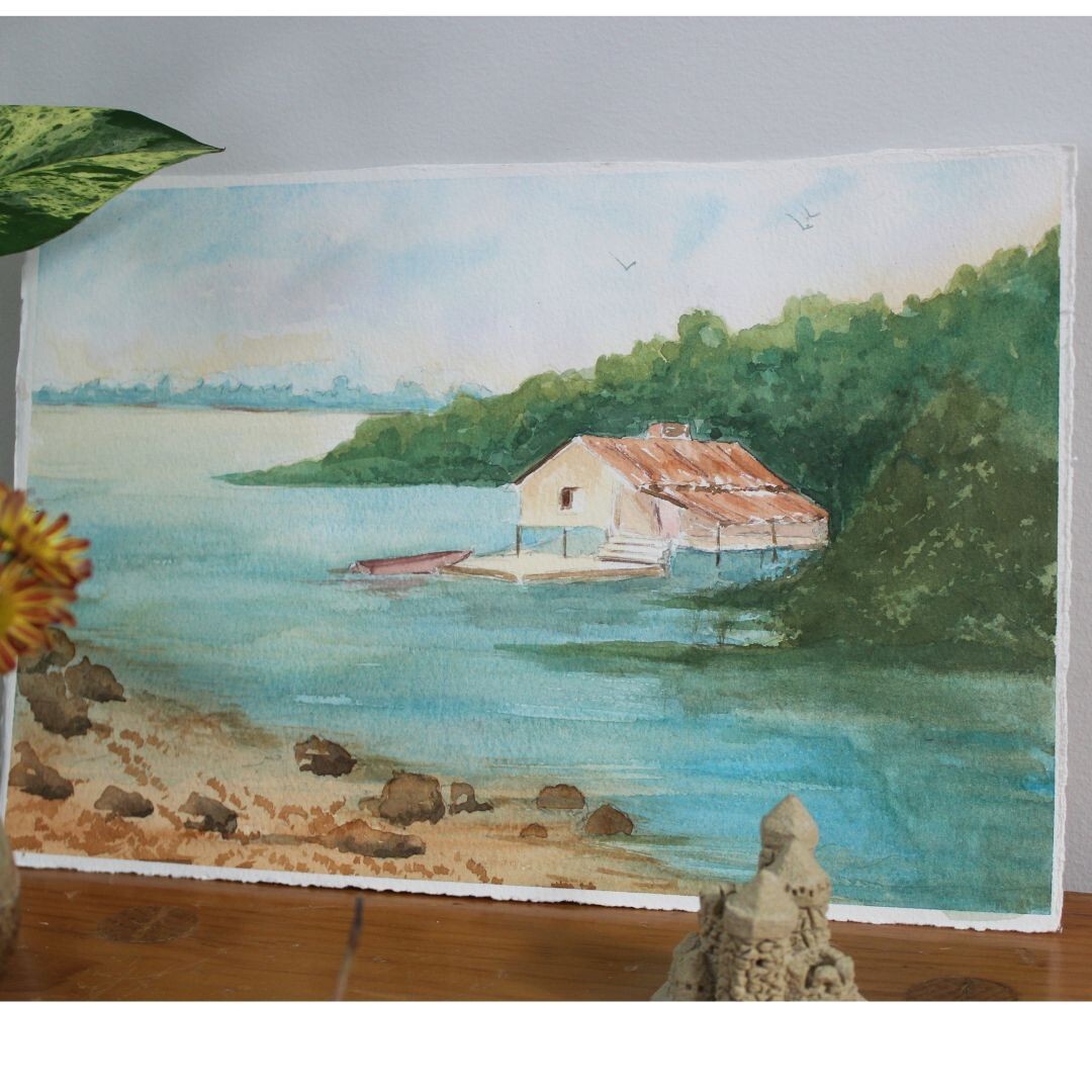 Vintage Beach House? Lake House? Anonymous Watercolor on Sheet