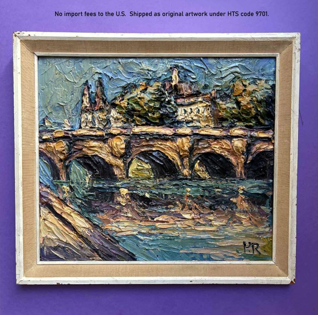 Preben Rasmussen (1919). The Pont Neuf in Paris. Bold Impasto. 1950s. COA.