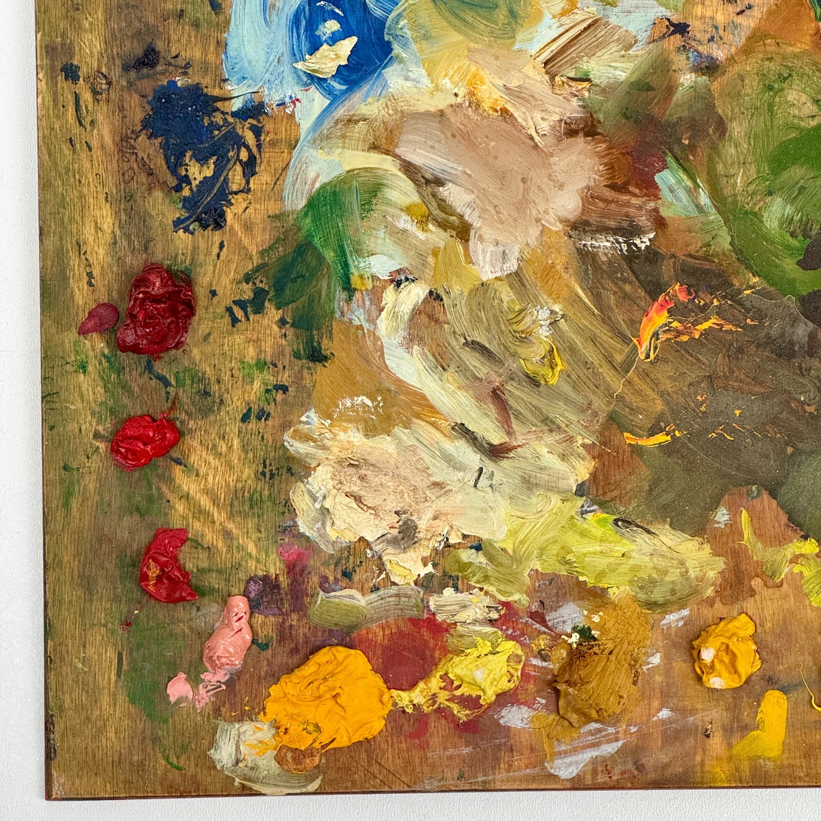 Vintage Artist’s Large Rectangular Painting Palette With Remnant Oil Paint