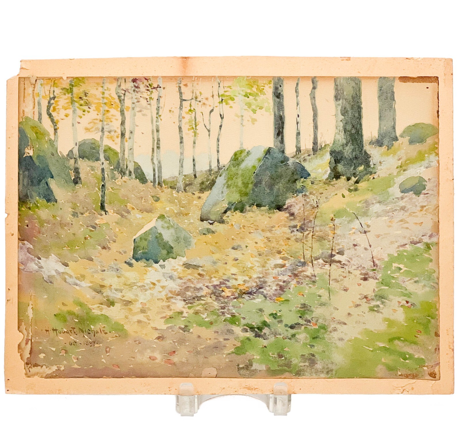 Hobart Nichols Landscape Watercolor Painting Paper on Cardboard Signed