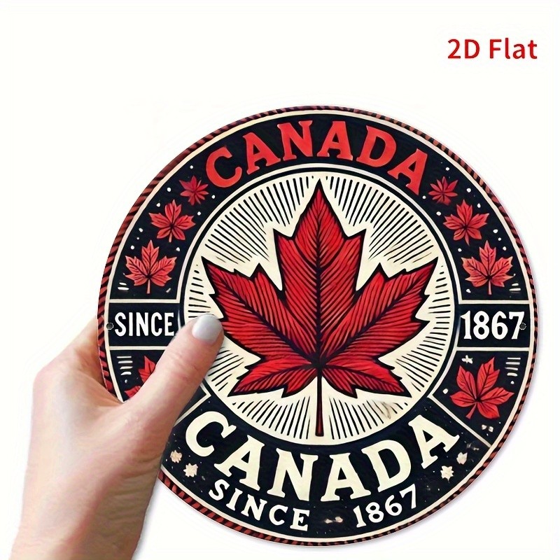 Vintage Canadian Maple Leaf Red Black Since 1867 Metal Sign 7.8in