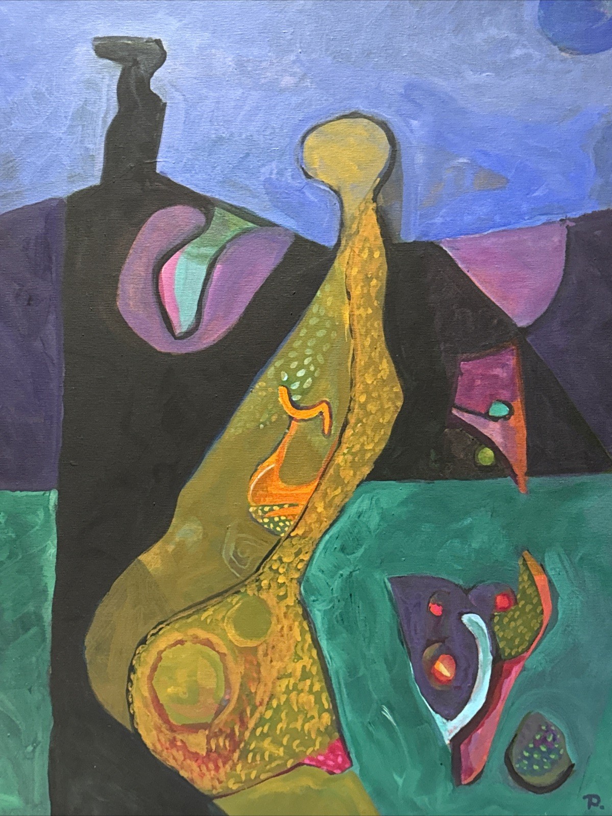 ABSTRACT PAINTING VINTAGE PHILIP NORTH CUBIST CUBISM FIGURES ORIGINAL High Noon