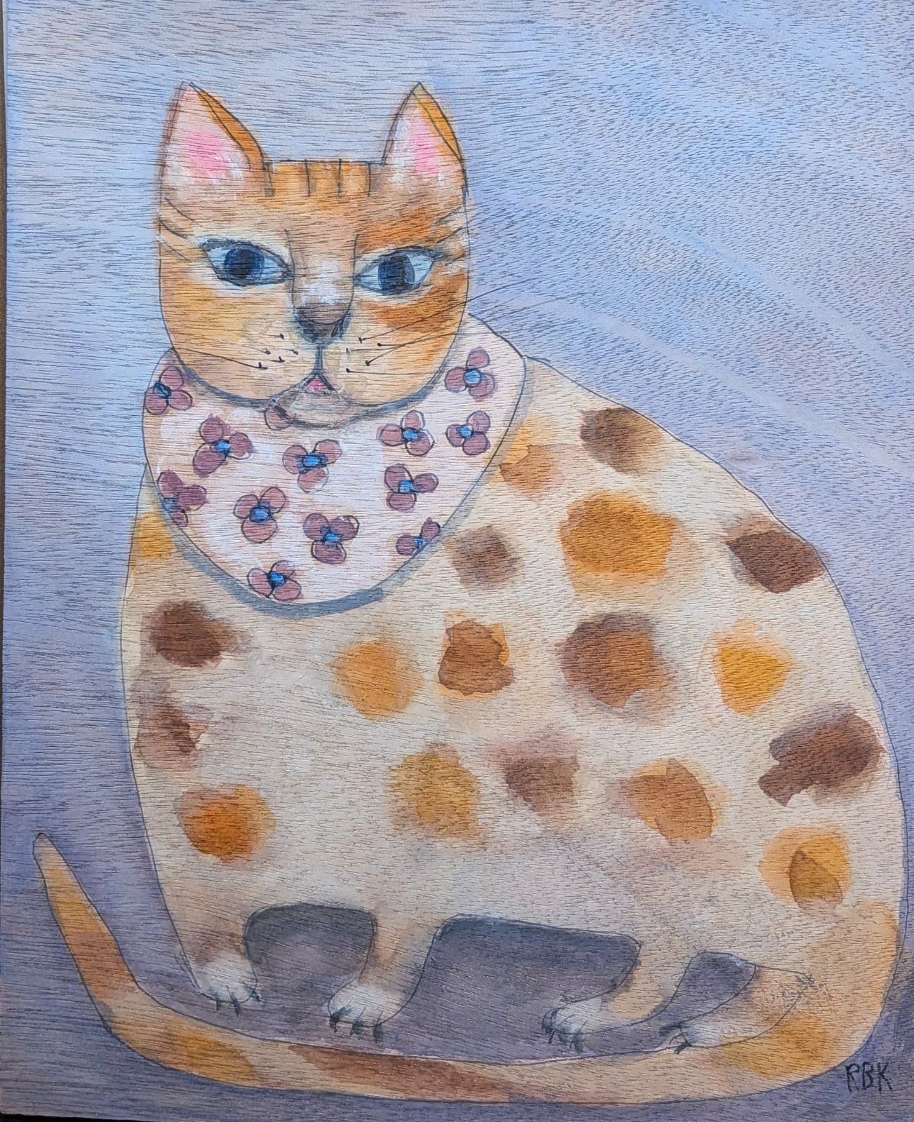 Original Watercolor Painting RBakerKates OOAK Cat Animal Art Folkart Medium Boho