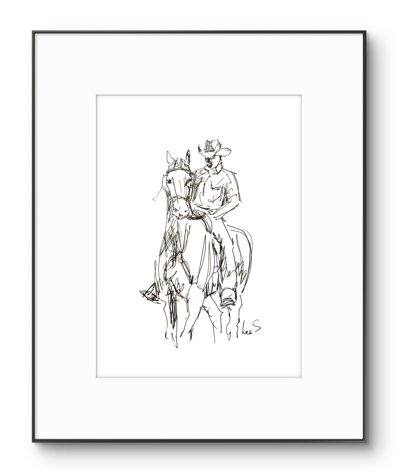 Original Abstract Expressionism 9X12 Cowboy Paper Ink Gesture Handmade Signed 14