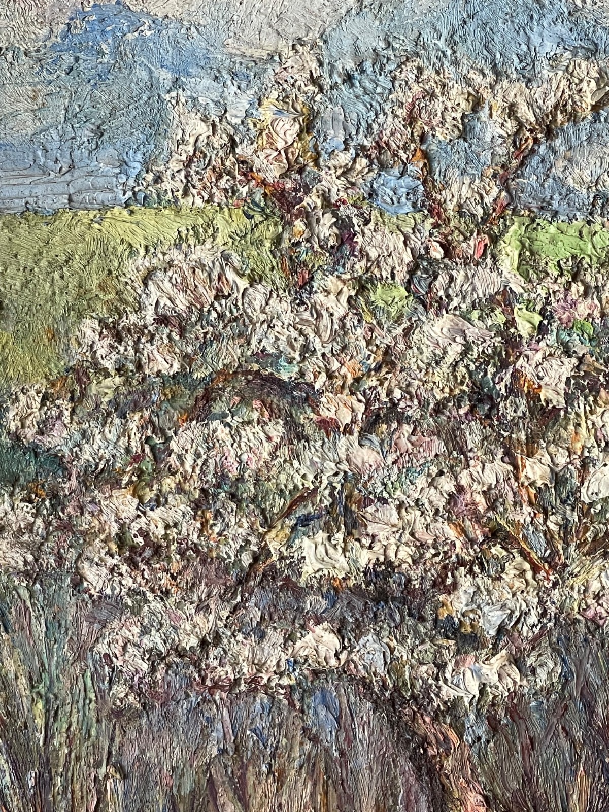 Antique Impressionist Oil Painting Panel Manner Pissarro Countryside in Spring