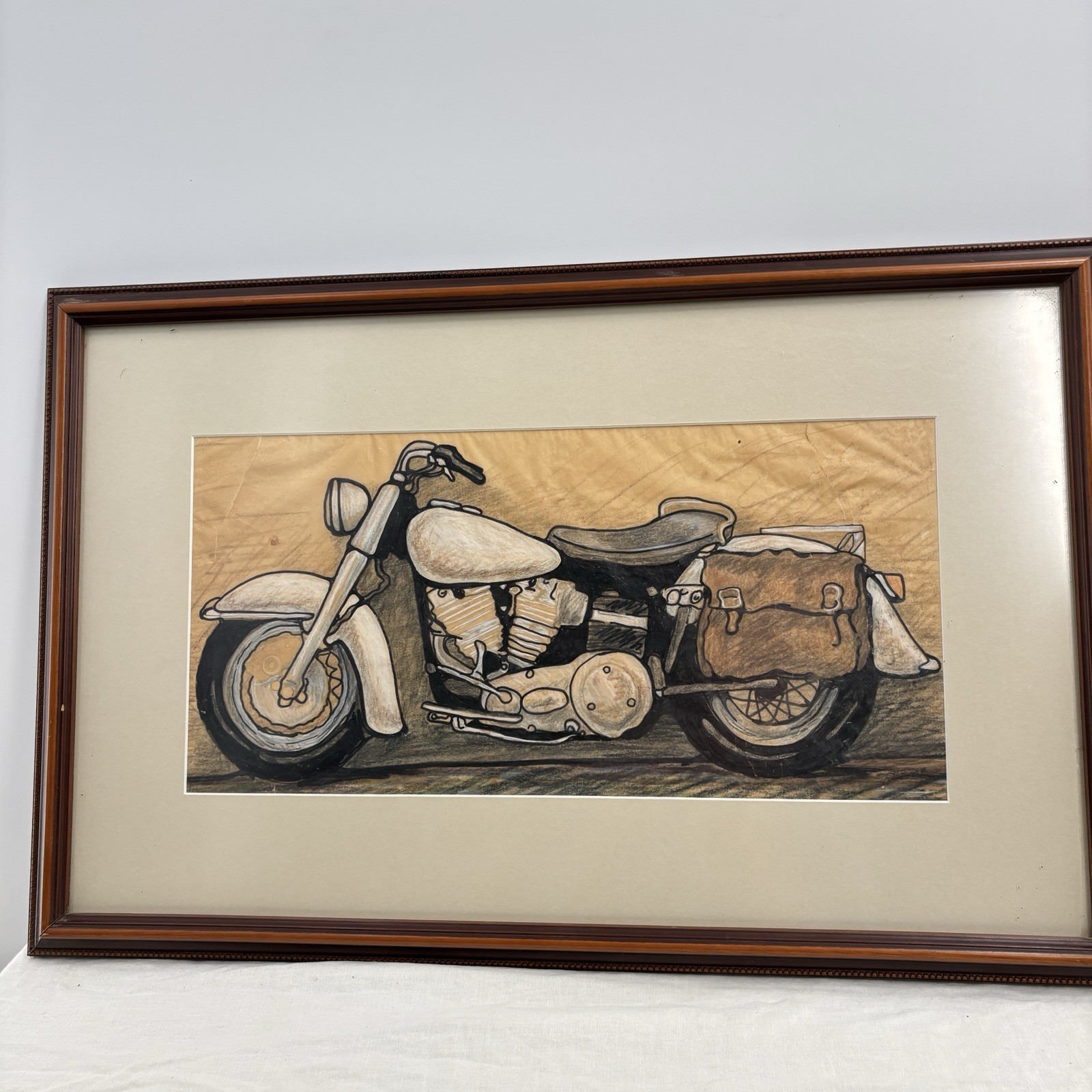 Original Motorcycle Artwork Drawing Mixed Media Framed Biker Wall Art