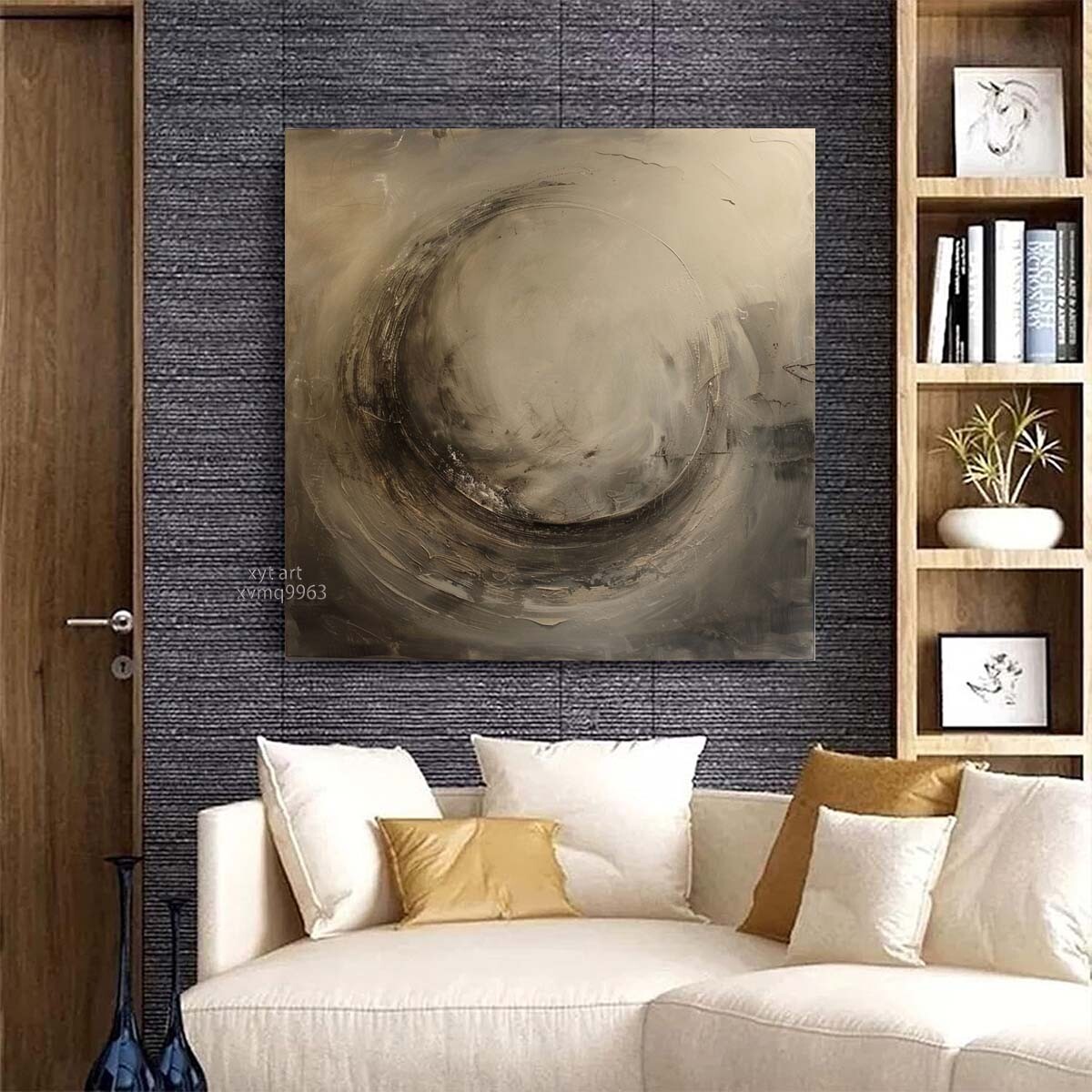 Black Moon Modern wall Art Abstract Hand-Painted Oil Painting on Canvas 20in