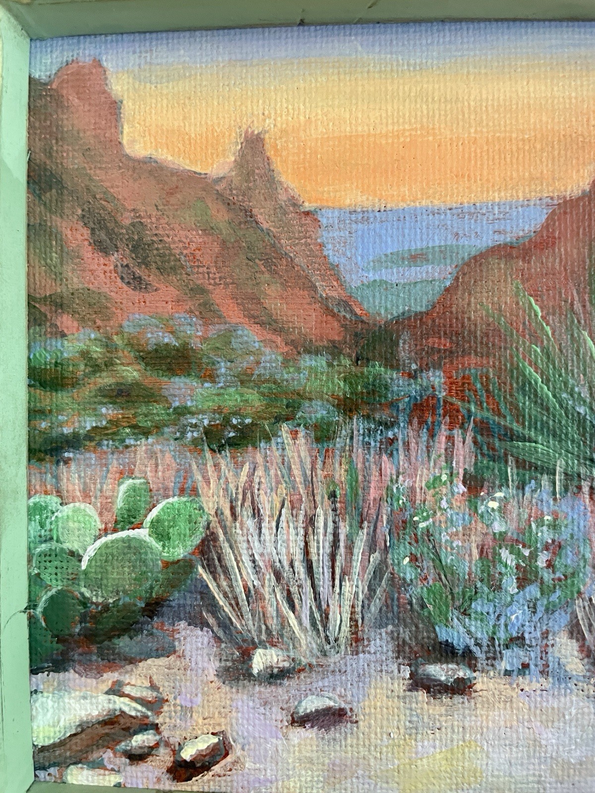 Big Bend Desert Sunset Original Acrylic Landscape Painting 5×5 Southwestern Art