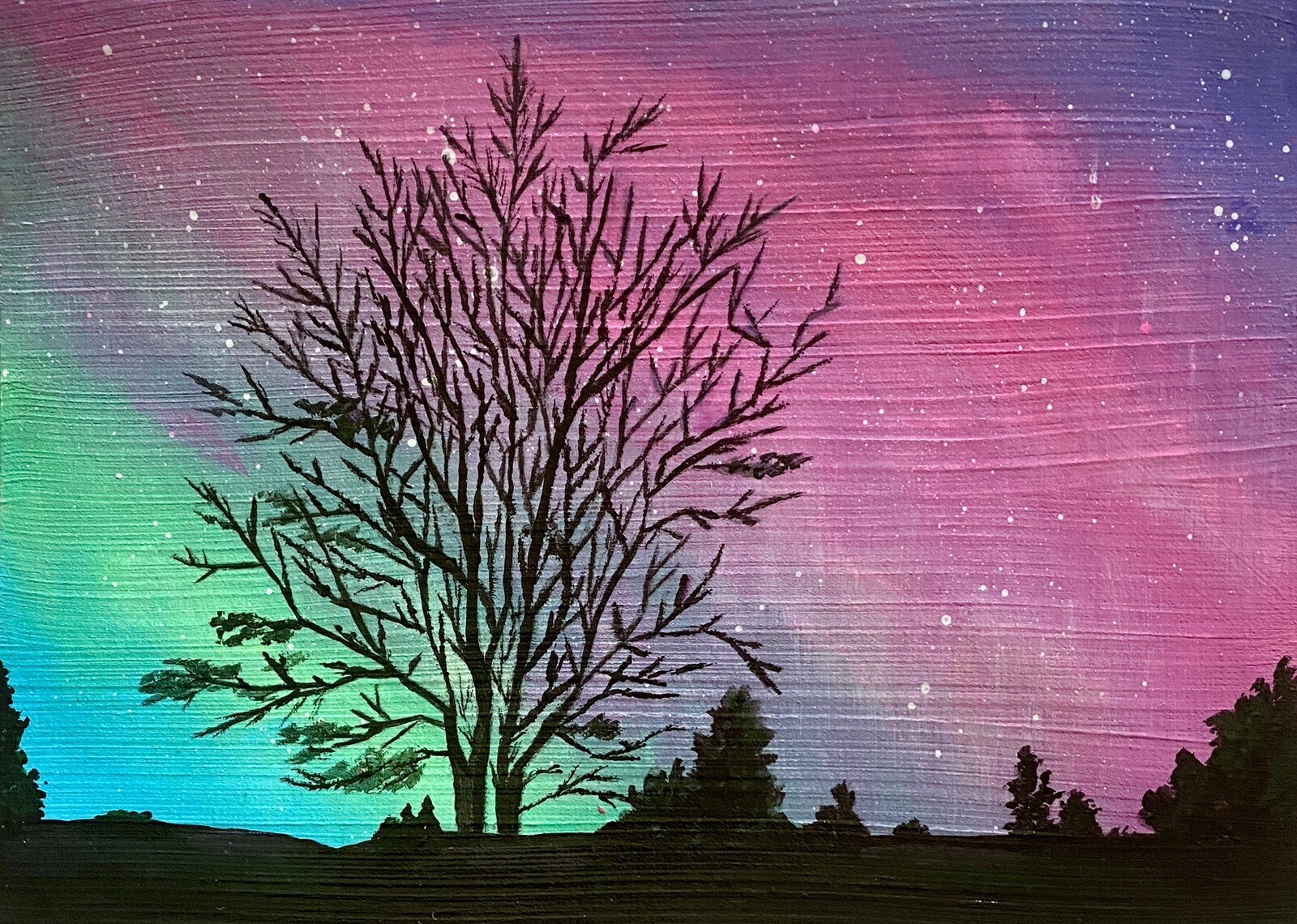 Northern Lights Acrylic Painting Aurora Borealis Original Artwork 5 x 7 inches