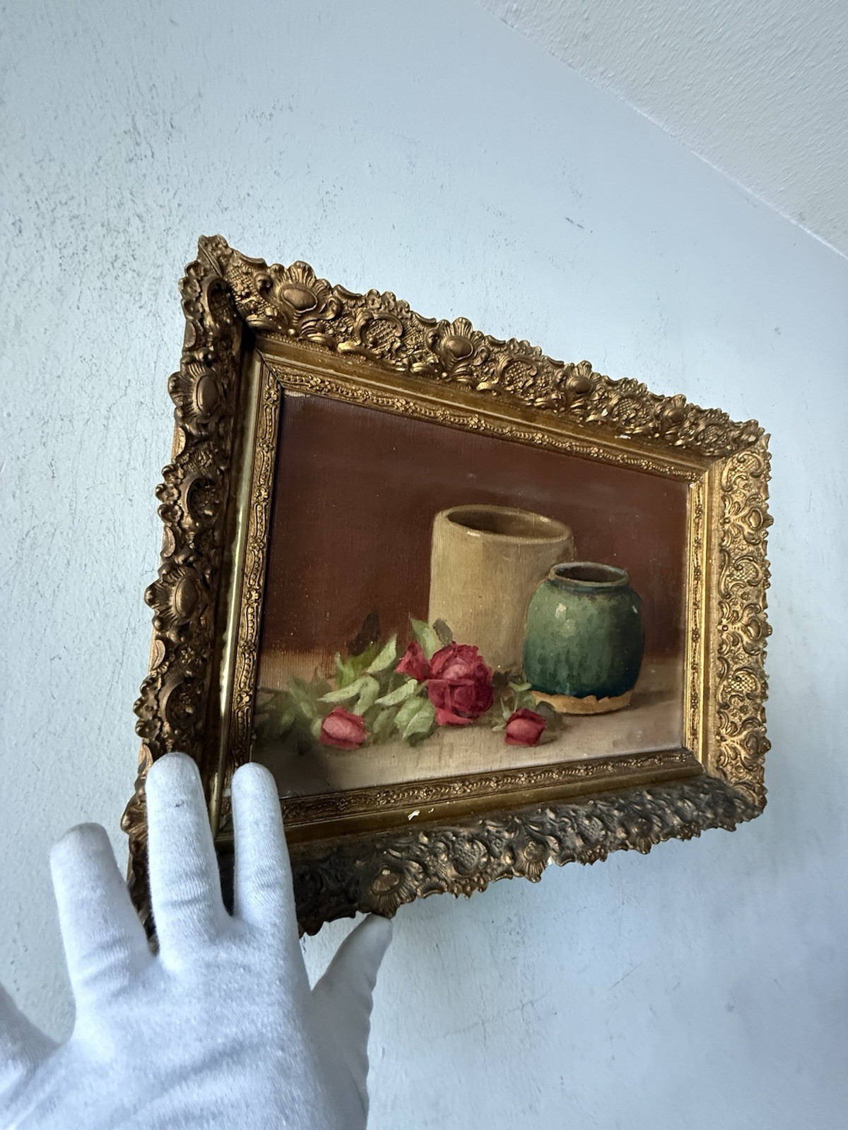 ELEGANT ANTIQUE 19TH CENTURY STILL LIFE REALISM OIL PAINTING OLD VINTAGE ROSES