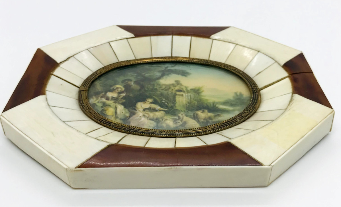 18th century Miniature Painting Galant Garden Scene Masterful Watercolour Sheep