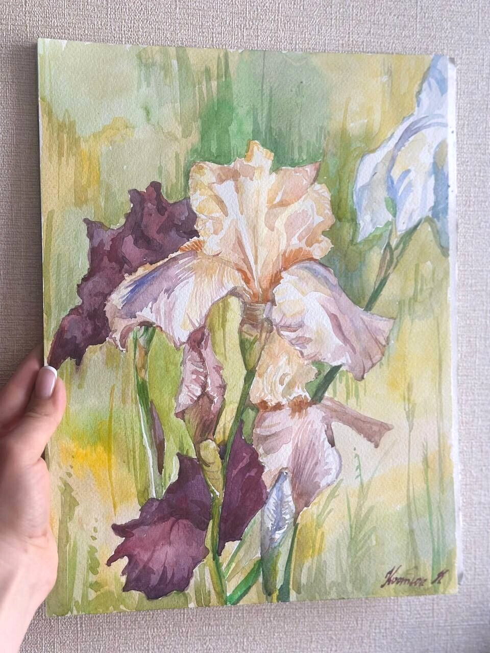 Painting by the Ukrainian artist «Irises Flowers» watercolor
